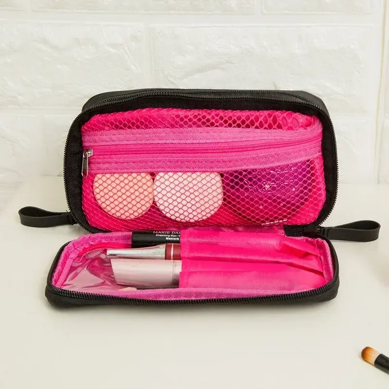 Black Mini Make Up Bag for Female Designer Travel Nylon Storage Bag for Girl Fashion Daily Doule Zipper Small Cosmetic Bags