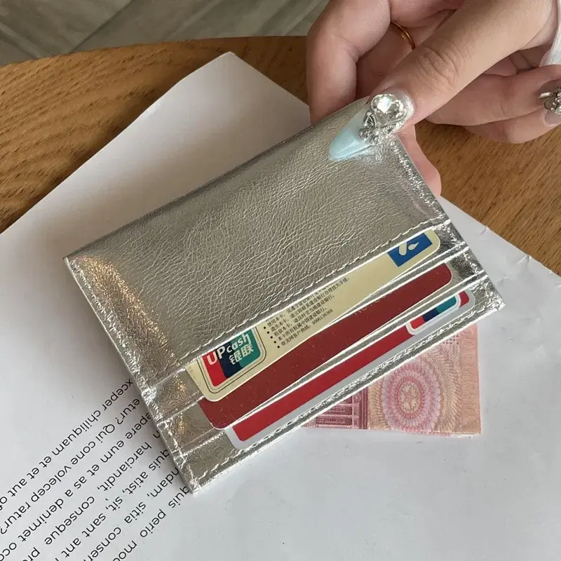 New Silver Genuine Leather Ultra-thin Card Holder Large Capacity Multi-card Slot Bank Credit ID Bag Mini Cute Wallet for Women