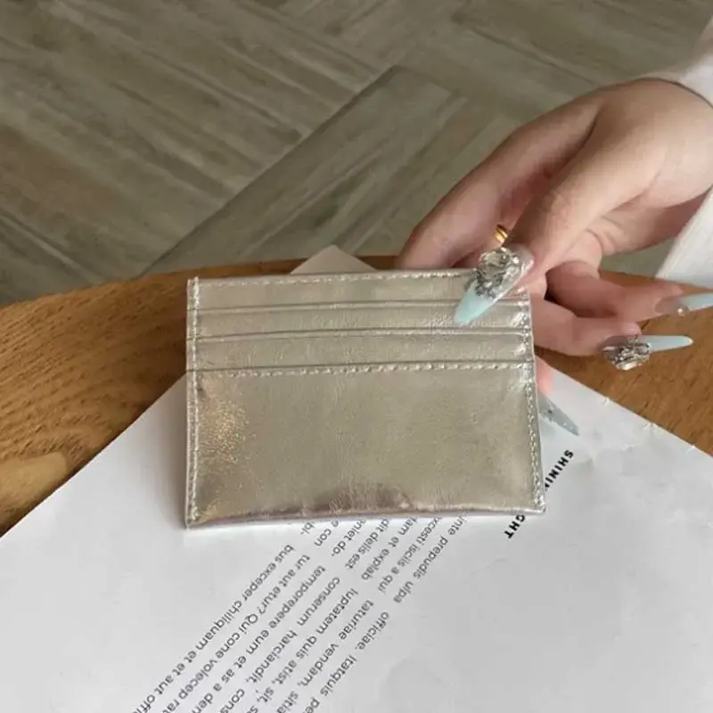 New Silver Genuine Leather Ultra-thin Card Holder Large Capacity Multi-card Slot Bank Credit ID Bag Mini Cute Wallet for Women