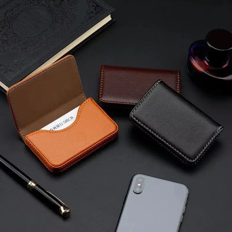 Sized Stitched PU Leather Credit Card Holder Visiting Business Card Case Wallet with Magnetic Shut for Men & Women Carteras