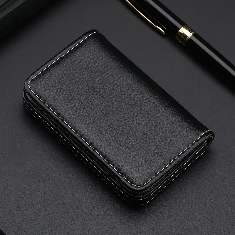 Sized Stitched PU Leather Credit Card Holder Visiting Business Card Case Wallet with Magnetic Shut for Men & Women Carteras