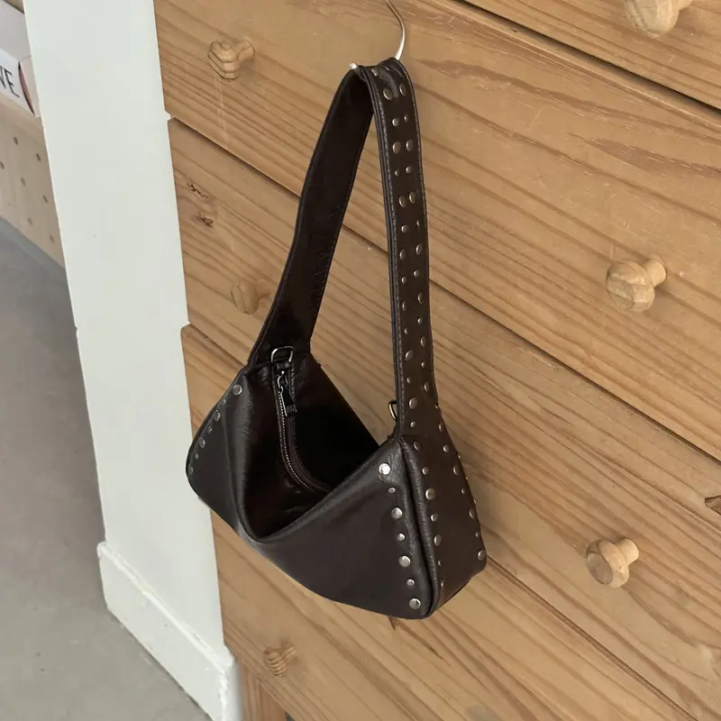 Punk Style Rivet Design Soft Leather Underarm Bags Women Solid Color Casual Shoulder Bag Large Capacity Lady Handbags bolsas