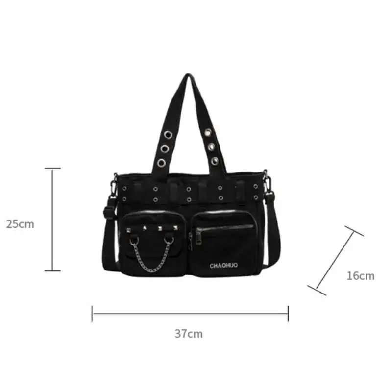 Chains Zipper Buckle Nylon Shoulder Bags Solid Zipper Rivet Versatile Hand Bags 2024 Hot Sale Bags for Women Bolsas De Hombro