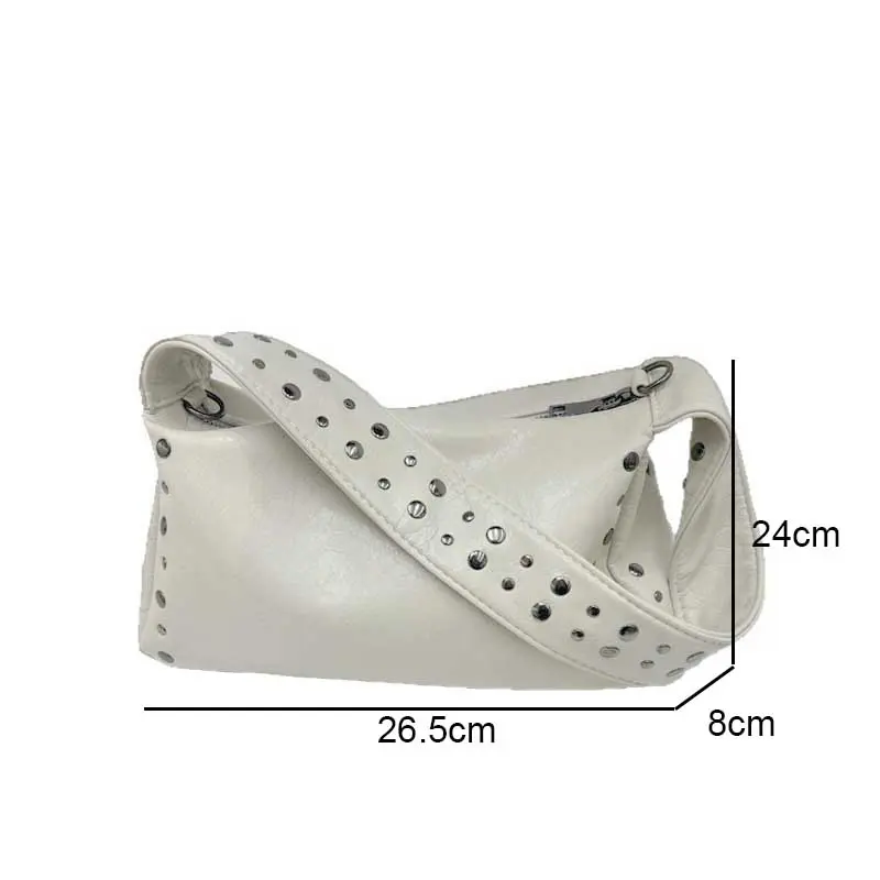 Punk Style Rivet Design Soft Leather Underarm Bags Women Solid Color Casual Shoulder Bag Large Capacity Lady Handbags bolsas