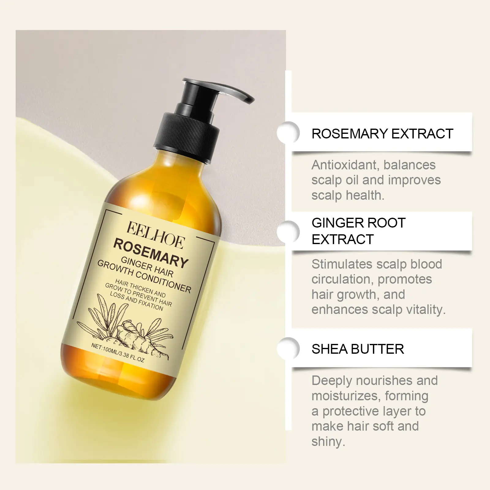 Rosemary Shampoo for Hair Anti Breakage Hair Deep Conditioning Strengthening Hairs Root Health Keratin Hair Care Shampoo 100ml