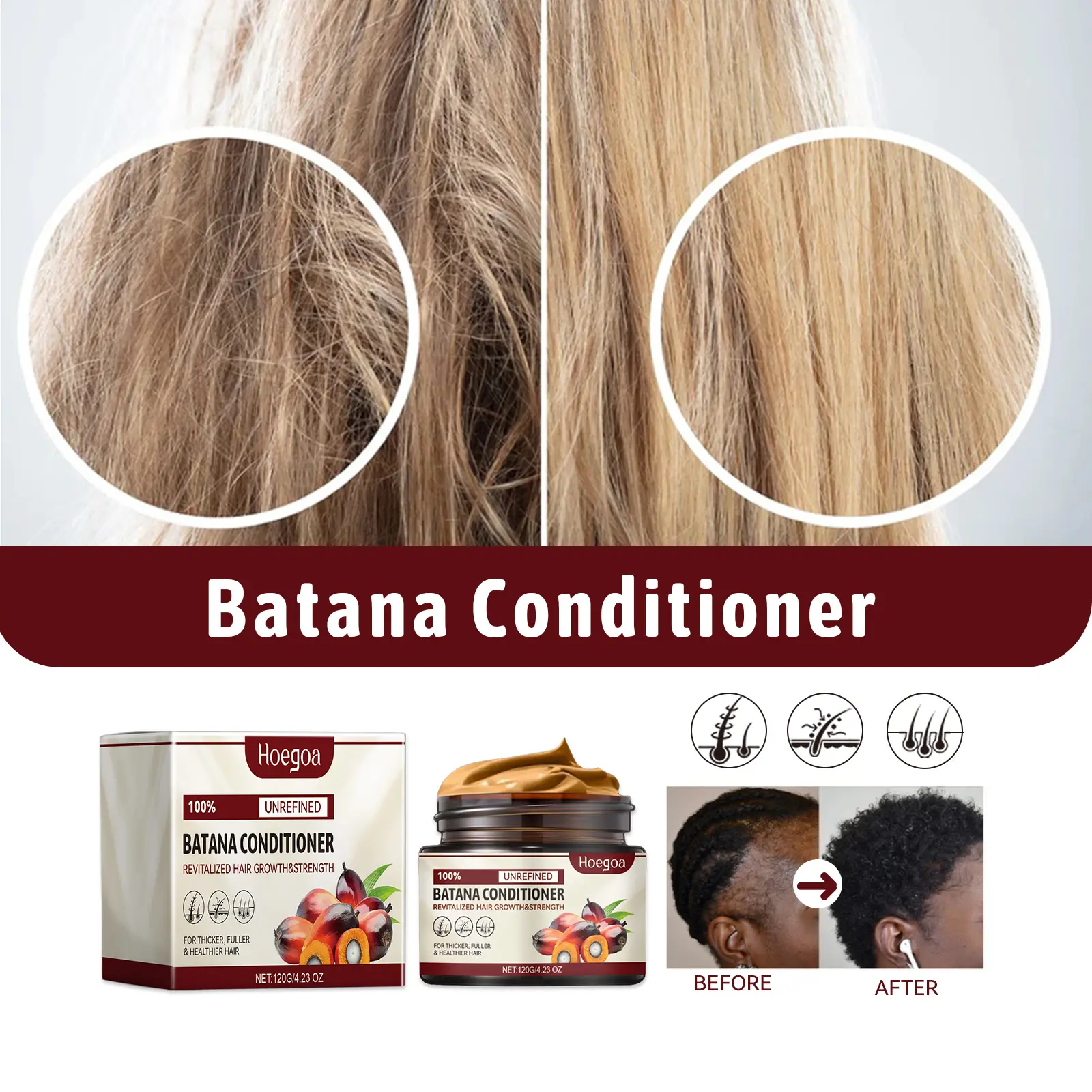 Batana Hair Growth Conditioner Eliminate Split End Moisturize Smooth Reduce Loss Scalp Treatment improve Root Hair Repairing Oil