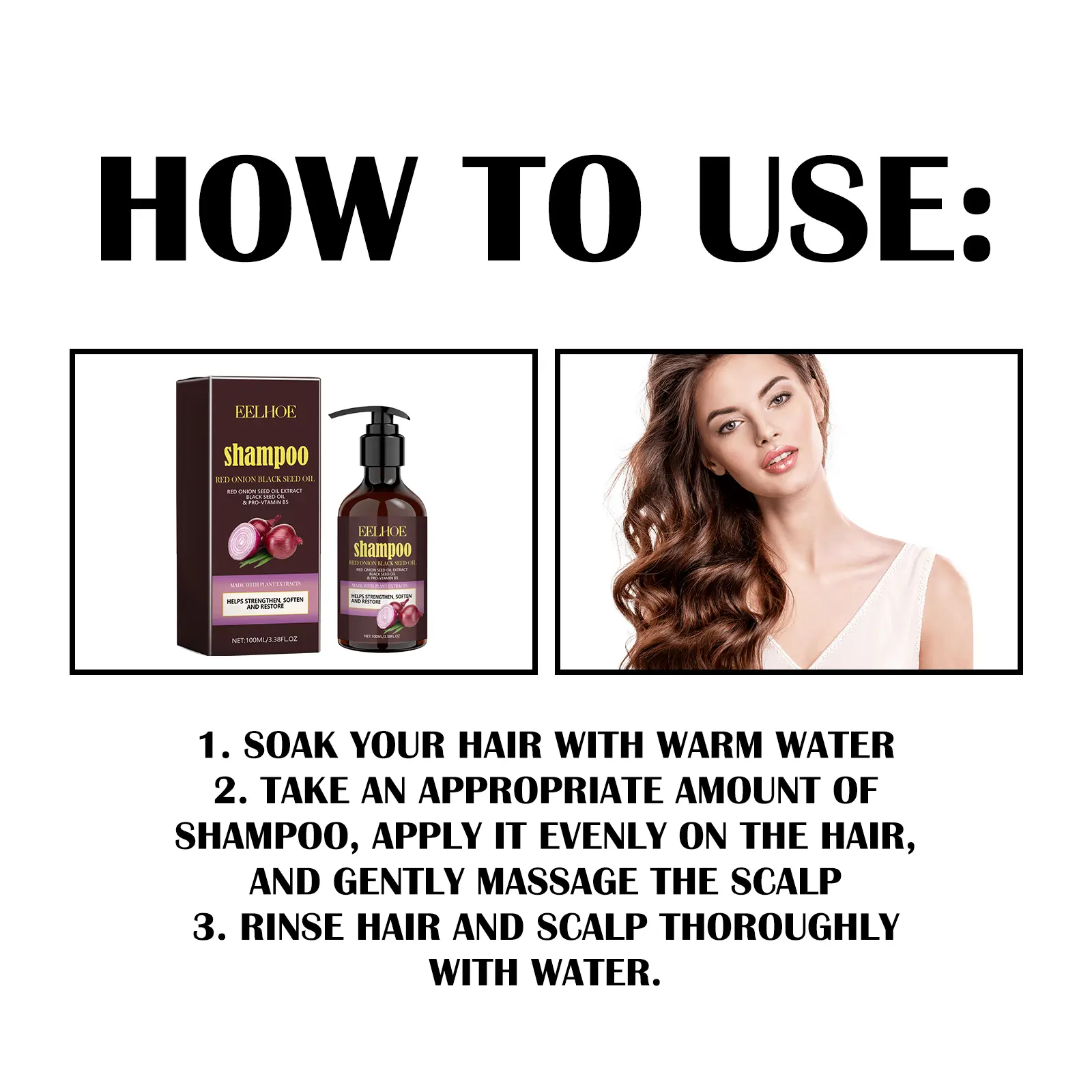 Eelhoe Red Onion Shampoo Black Seed Oil Hair Care Shampoo Hair Care Cleansing Scalp Refreshing Shampoo Hair Care Oil