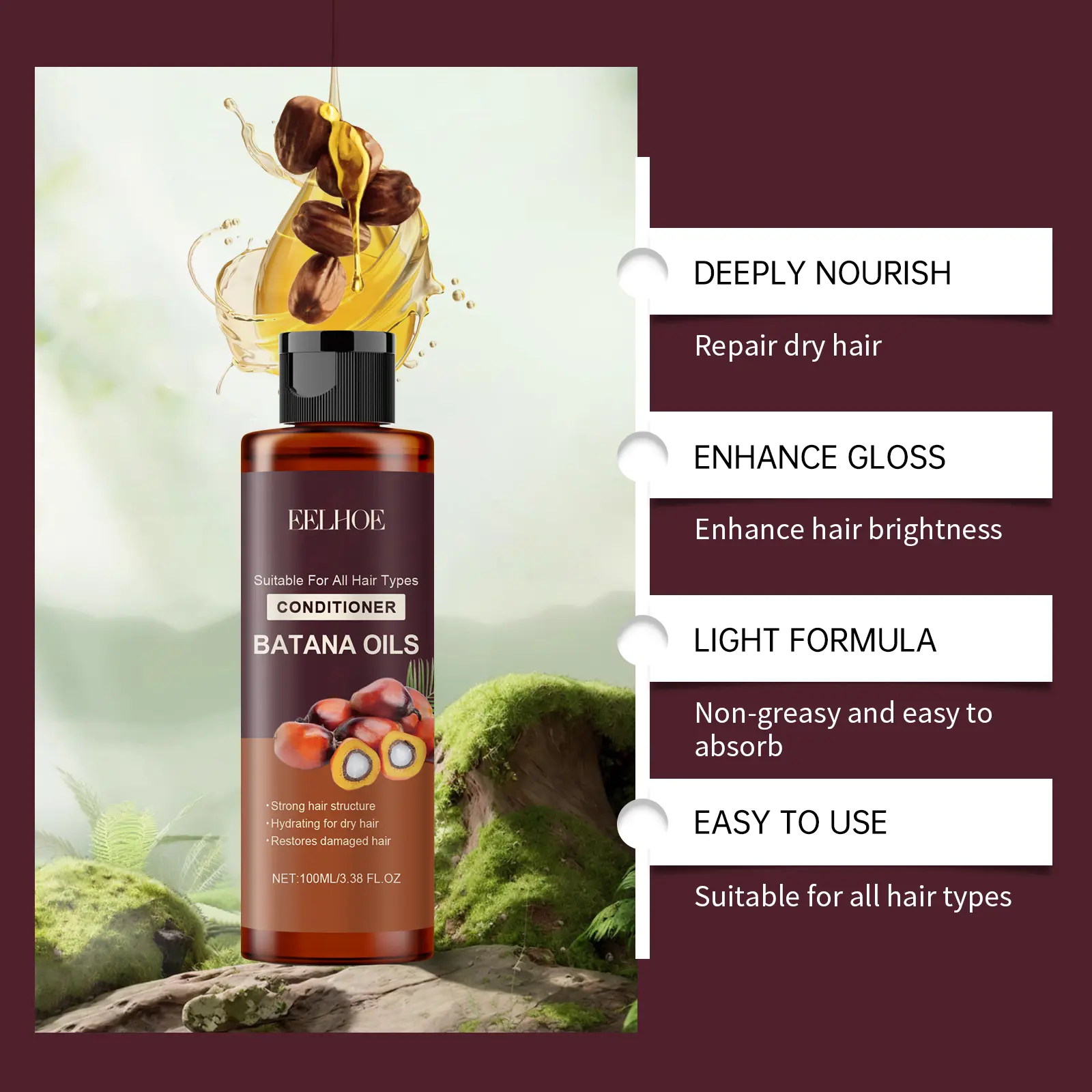 Batana Oil Shampoo Conditioner Set Oil Control Anti Dandruff Scalp Hair Treatment Split Ends Anti Frizz Hair Loss Hair Care Set