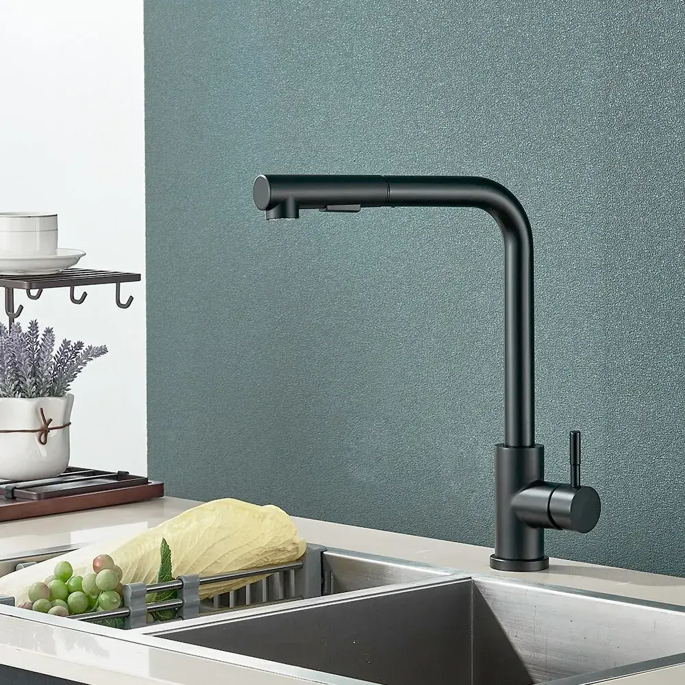 Free Shipping Black Pull Out Kitchen Sink Faucet Two Model Stream Sprayer Nozzle Stainless Steel Hot Cold Wate Mixer Tap Deck