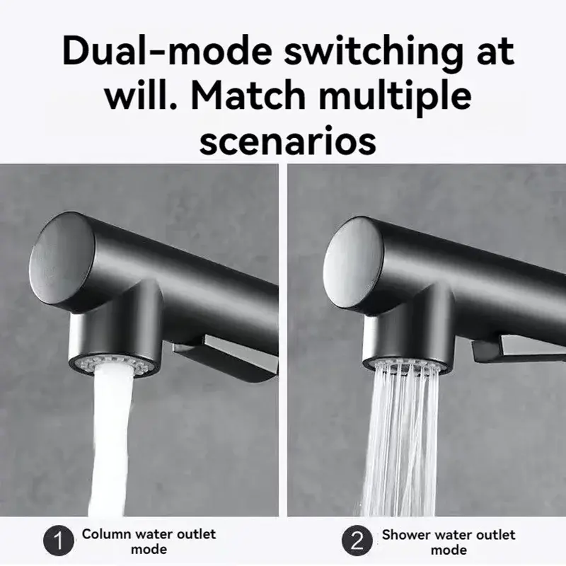 Free Shipping Black Pull Out Kitchen Sink Faucet Two Model Stream Sprayer Nozzle Stainless Steel Hot Cold Wate Mixer Tap Deck