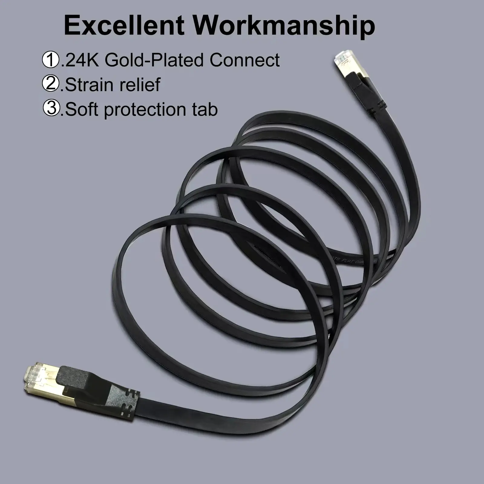 Cat8 Ethernet Cable Flat Lan Cable High Speed RJ45 40Gbps 2000Mhz For Home Networking Router Modem Computer,PC,Ps4, TV ,Laptops