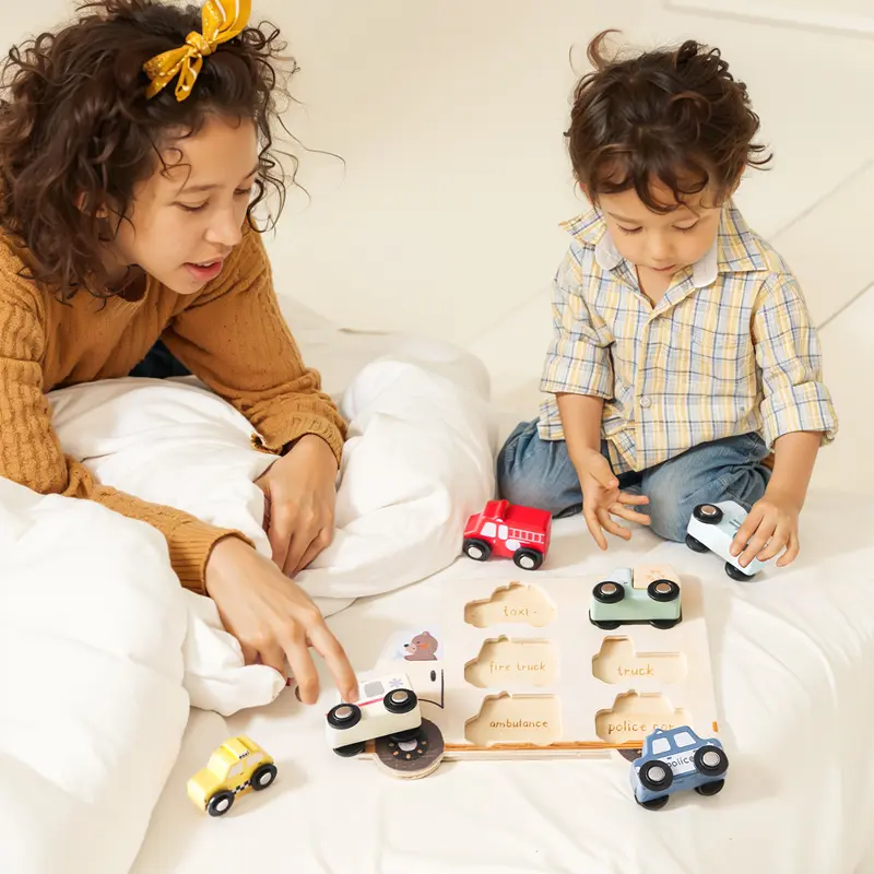 Baby Wooden Puzzle Toy Montessori Cartoon Car Learning Education Block Toys Newborns Block Matching Cognitive Game Children Gift