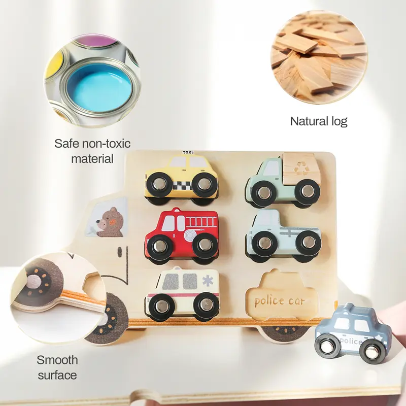 Baby Wooden Puzzle Toy Montessori Cartoon Car Learning Education Block Toys Newborns Block Matching Cognitive Game Children Gift