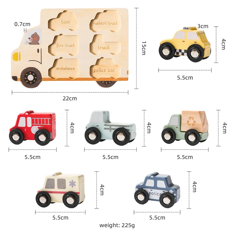 Baby Wooden Puzzle Toy Montessori Cartoon Car Learning Education Block Toys Newborns Block Matching Cognitive Game Children Gift