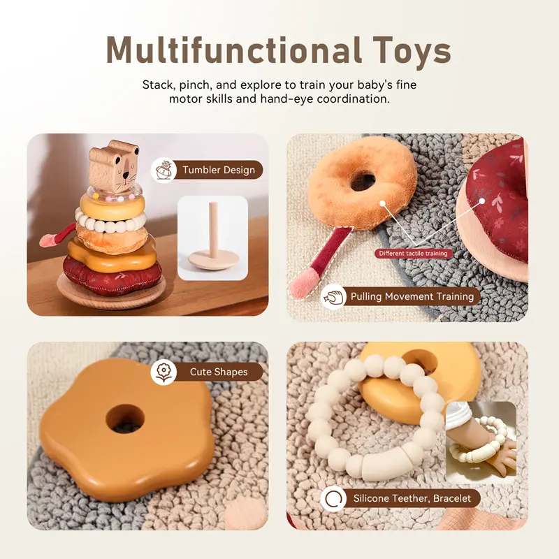 Lion Pillar Stacking Toy Baby Wooden Montessori Toy Exercises Hand Eye Coordination Promotes Sensory Development Newborn Gift
