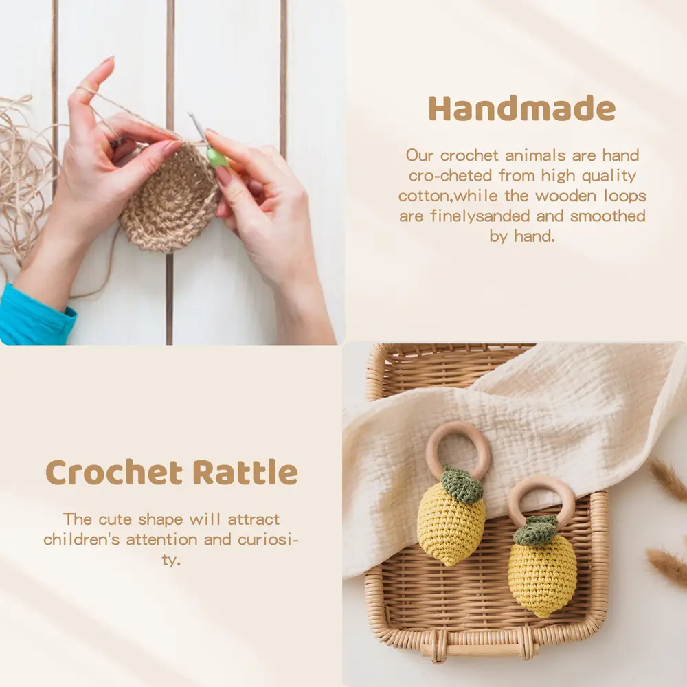 Baby Fruit Crochet Rattle Toy Creative Wooden Wristband Soft Toy Exercise Baby Hand Eye Coordination Ability Toy Cute Baby Gift