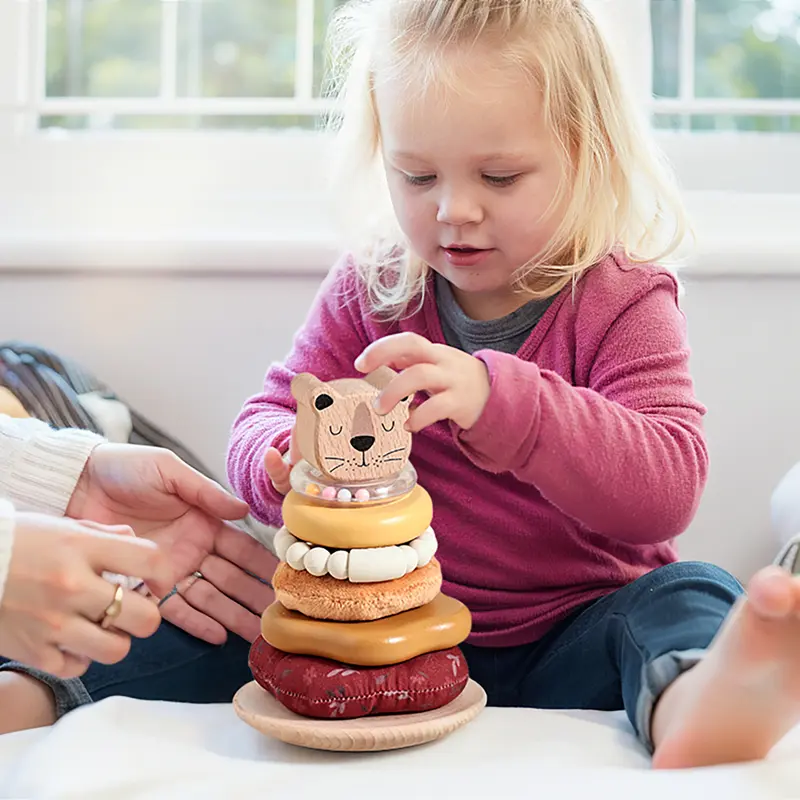 Lion Pillar Stacking Toy Baby Wooden Montessori Toy Exercises Hand Eye Coordination Promotes Sensory Development Newborn Gift