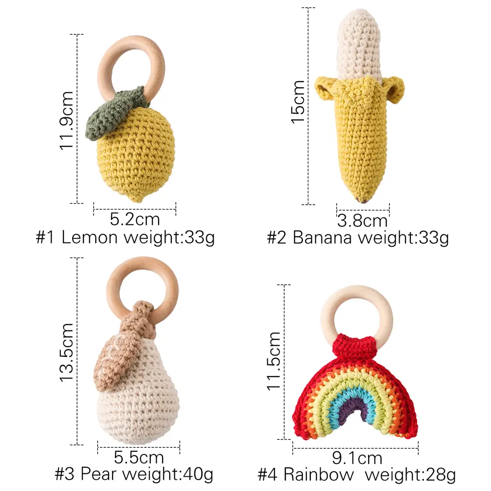 Baby Fruit Crochet Rattle Toy Creative Wooden Wristband Soft Toy Exercise Baby Hand Eye Coordination Ability Toy Cute Baby Gift