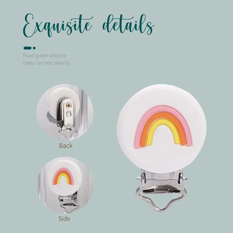 1PCS Pacifier Clip Silicone Cartoon Rainbow Metal Pacifier Clip BPA Free Nipple Chain Accessories Safe Baby Accessories