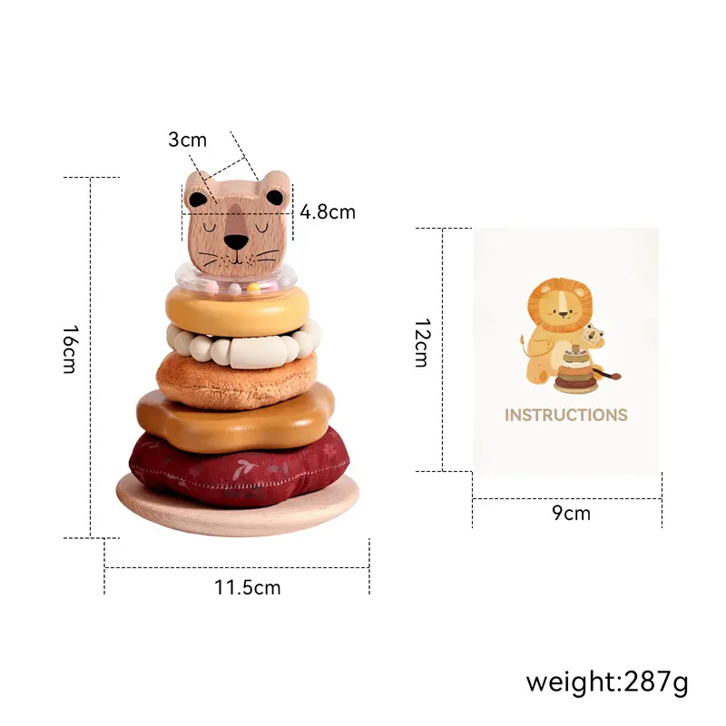 Lion Pillar Stacking Toy Baby Wooden Montessori Toy Exercises Hand Eye Coordination Promotes Sensory Development Newborn Gift