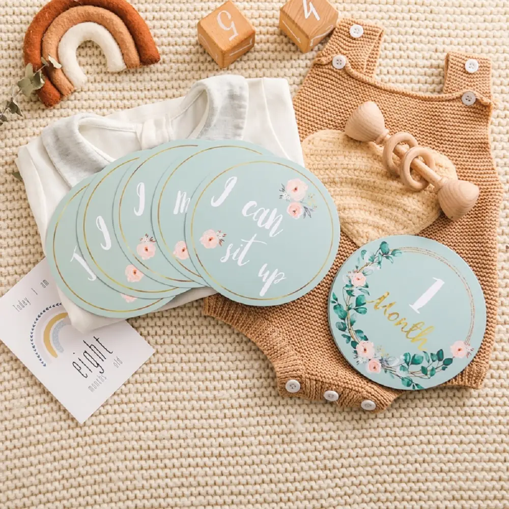 Baby Milestone Wooden Cards Newborn Monthly Growth Photography Photo Milestones Commemorativenir Accessories Baby Grow up Gifts