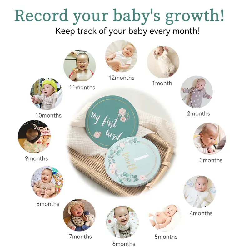 Baby Milestone Wooden Cards Newborn Monthly Growth Photography Photo Milestones Commemorativenir Accessories Baby Grow up Gifts