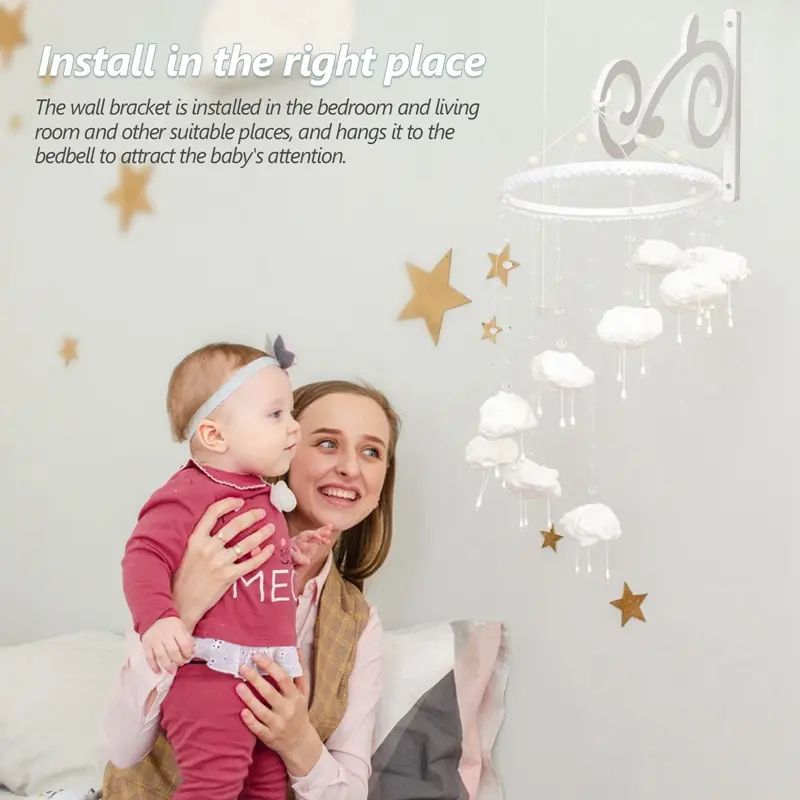 Baby Rattles Wall Bed Bell Support 0-12 Months for Baby Newborn Crib Bed Wood Bell Mobile Carousel for Cot Kids Musical Toy Gift