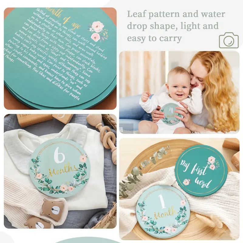 Baby Milestone Wooden Cards Newborn Monthly Growth Photography Photo Milestones Commemorativenir Accessories Baby Grow up Gifts