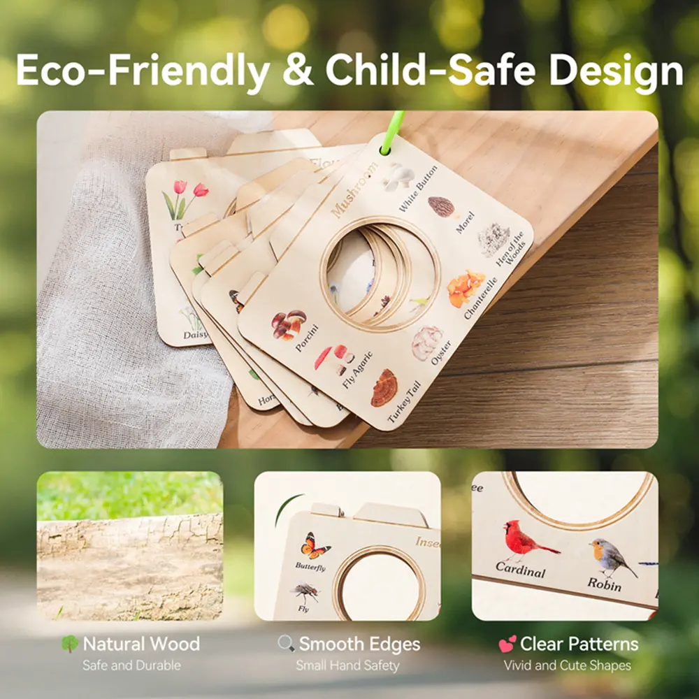 Montessori Wood Book Educational Toys For 0 12 Months Baby Outdoor Animals Plant Cognitive  Kid Puzzle Toy Explore Nature Gift