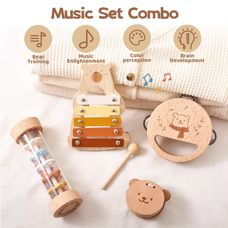 Baby Musical Instruments Set 1-3 Years Montessori Wooden Toys Children Early Educational Xylophone Instruments Toy Musical Gifts