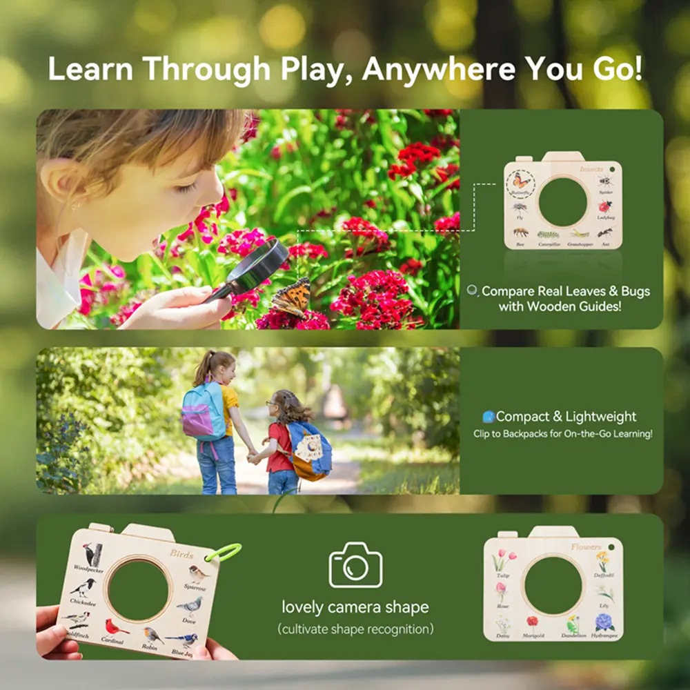 Montessori Wood Book Educational Toys For 0 12 Months Baby Outdoor Animals Plant Cognitive  Kid Puzzle Toy Explore Nature Gift