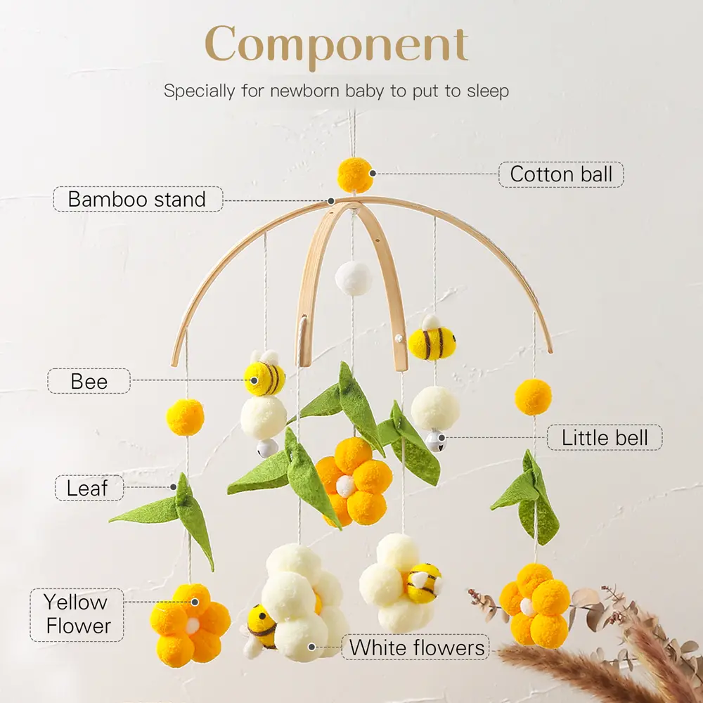 Baby Rattle Toys Cartoon Bee Flower Newborn Bed Bell Wooden Bracket Promote The Coordinated Development Of Senses Cute Baby Gift