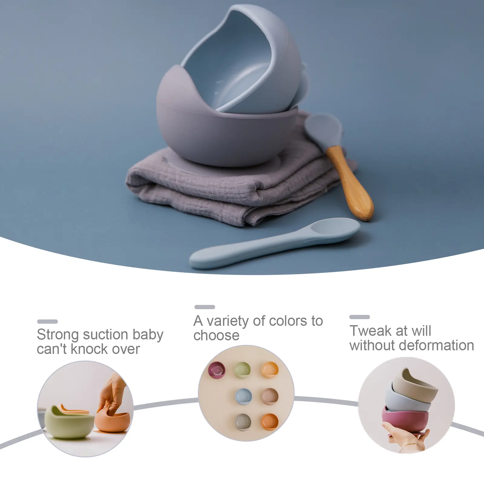 Baby Food Grade Silicone Tableware Children Feeding Bowl BPA Free Solid Color Waterproof Non-Slip Kids Dinnerware Accessories