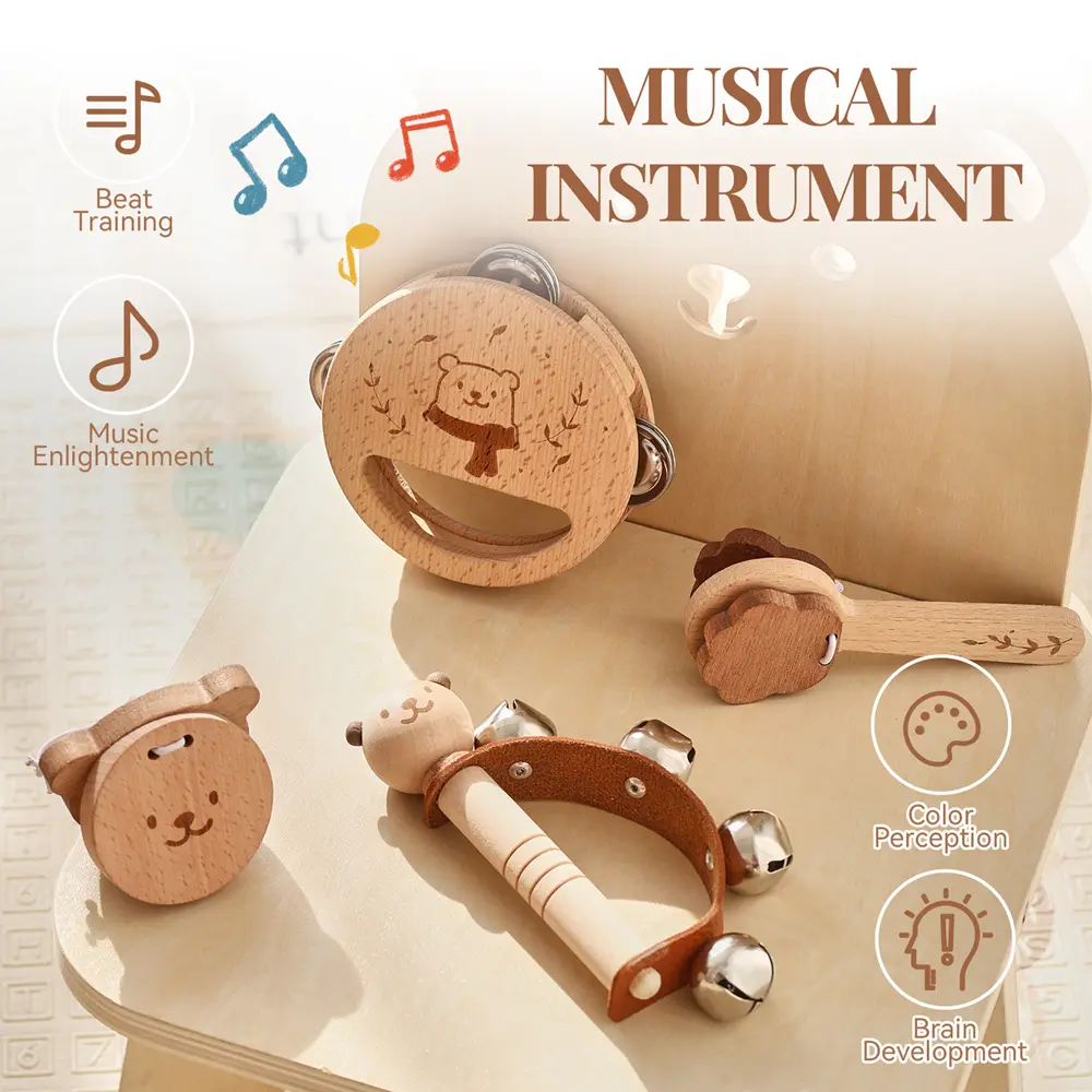 4Pcs/Set Baby Wooden Musical Instrument Toy Kid Montessori Musical Game Interactive Toy Toddler Early Music Educational Toy Gift