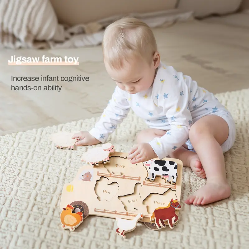 Montessori Baby Puzzles Wooden Automobile Farm  Shape Jigsaw Board Matching Games Newborn Education Enlightenment Toy Baby Gift