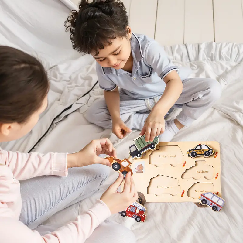 Montessori Baby Puzzles Wooden Automobile Farm  Shape Jigsaw Board Matching Games Newborn Education Enlightenment Toy Baby Gift