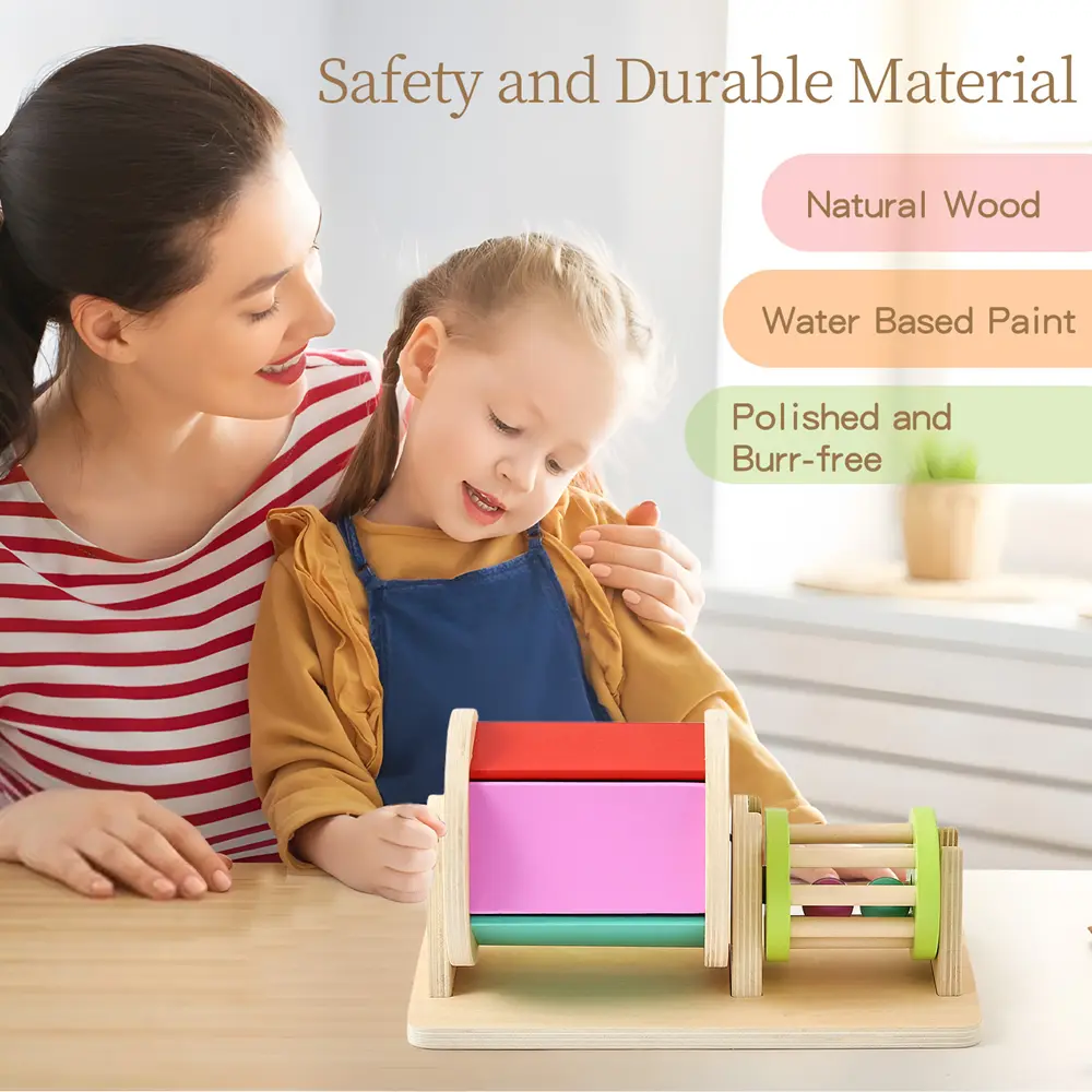 Montessori Rolling Textile Drum  Baby Color Rotating Wooden Toys Baby Fine Exercise Assisted Learning Sensory Toys kids Gifts