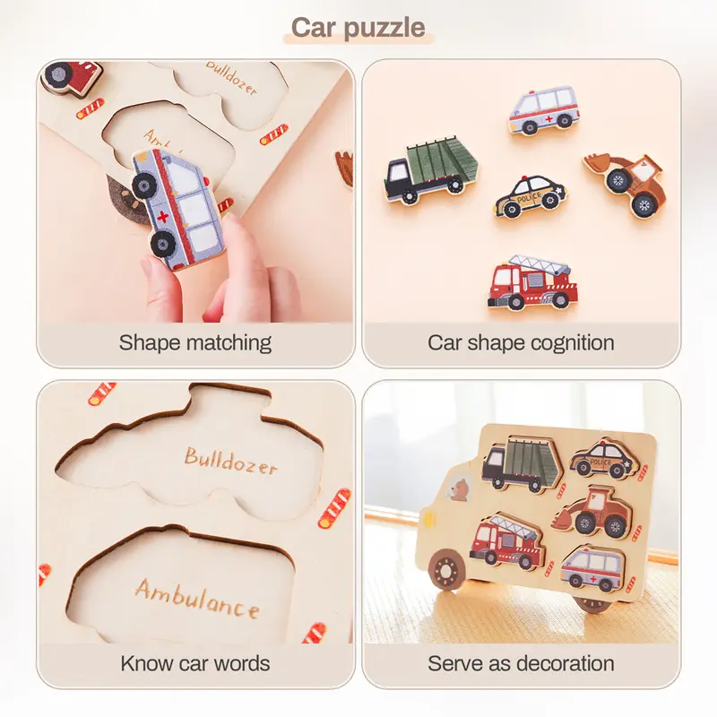 Montessori Baby Puzzles Wooden Automobile Farm  Shape Jigsaw Board Matching Games Newborn Education Enlightenment Toy Baby Gift