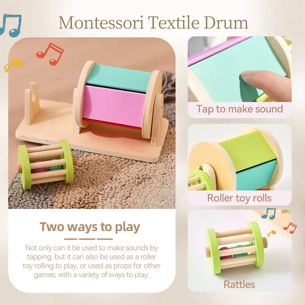 Montessori Rolling Textile Drum  Baby Color Rotating Wooden Toys Baby Fine Exercise Assisted Learning Sensory Toys kids Gifts