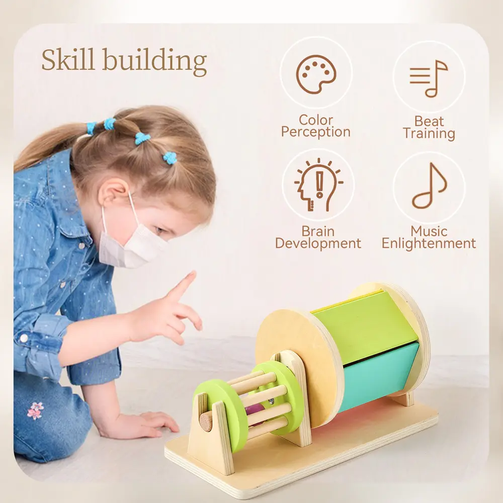 Montessori Rolling Textile Drum  Baby Color Rotating Wooden Toys Baby Fine Exercise Assisted Learning Sensory Toys kids Gifts