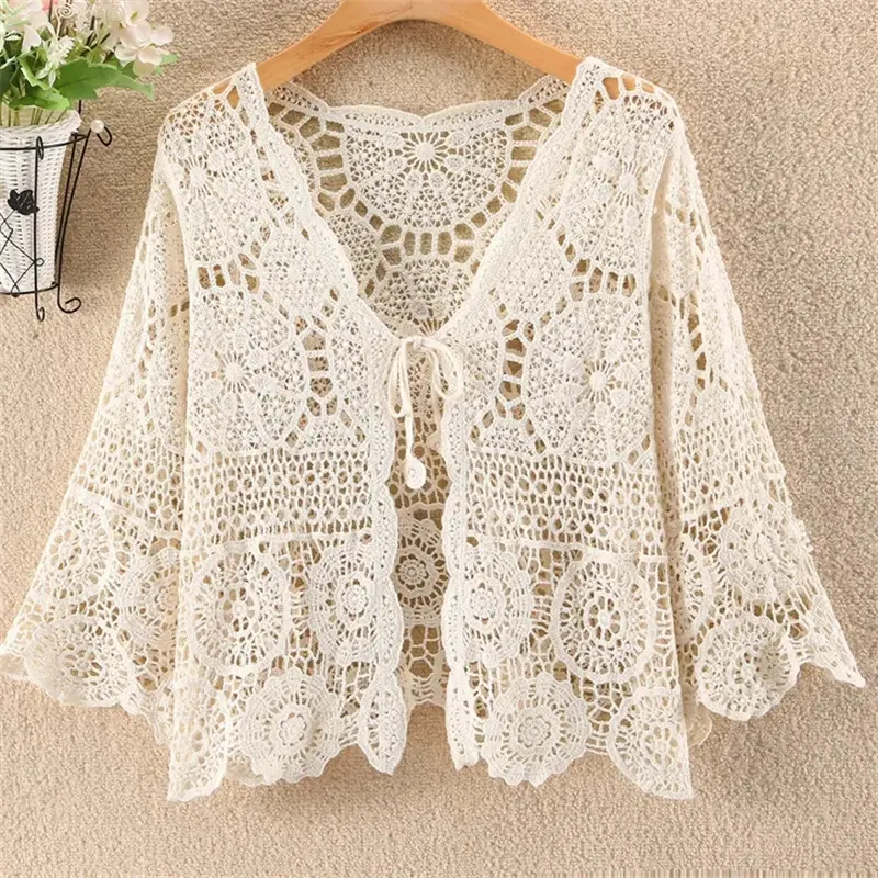 Knitted Cardigan Women Jacket Spring Summer New 2025 Hollow Shawl Short Sun-proof Tops Female Casual All-match Ladies Coat