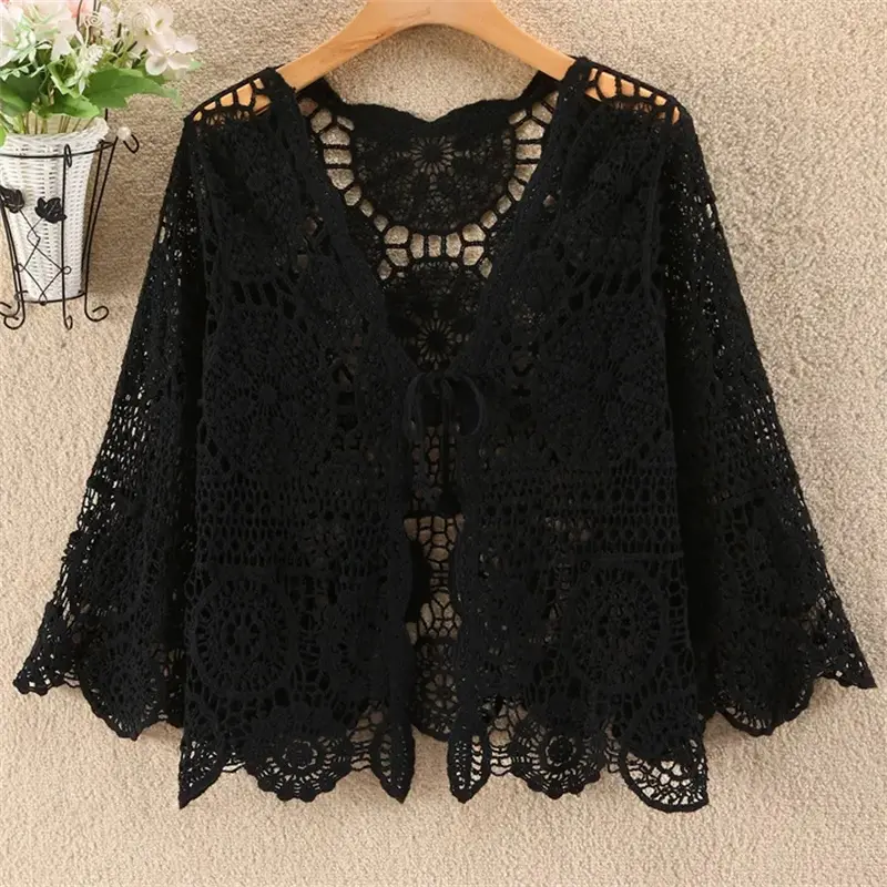 Knitted Cardigan Women Jacket Spring Summer New 2025 Hollow Shawl Short Sun-proof Tops Female Casual All-match Ladies Coat