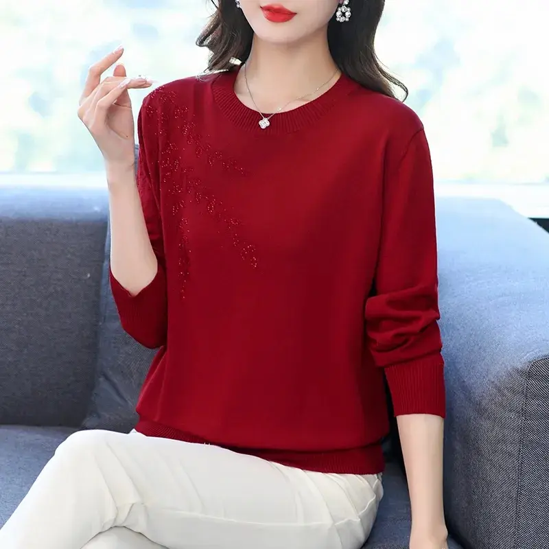 Knitted Sweater Women Pullover New 2025 Middle-aged  Mother Autumn Winter Knitted  Top Female Jumper Bottom Shirt Knitwear