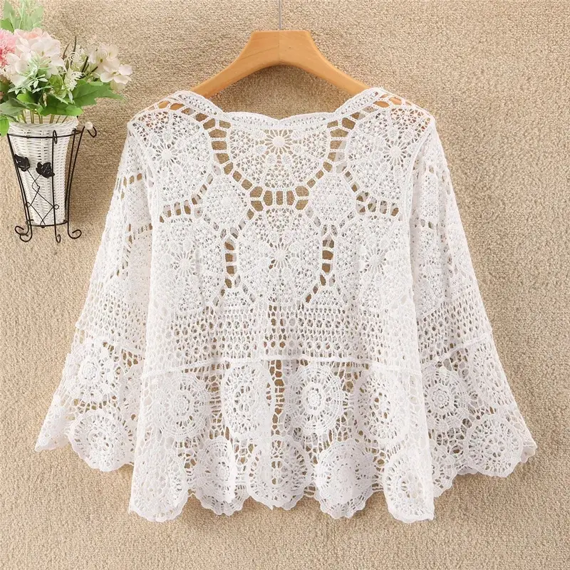 Knitted Cardigan Women Jacket Spring Summer New 2025 Hollow Shawl Short Sun-proof Tops Female Casual All-match Ladies Coat