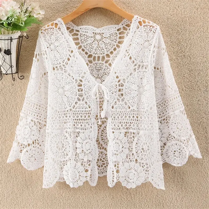 Knitted Cardigan Women Jacket Spring Summer New 2025 Hollow Shawl Short Sun-proof Tops Female Casual All-match Ladies Coat