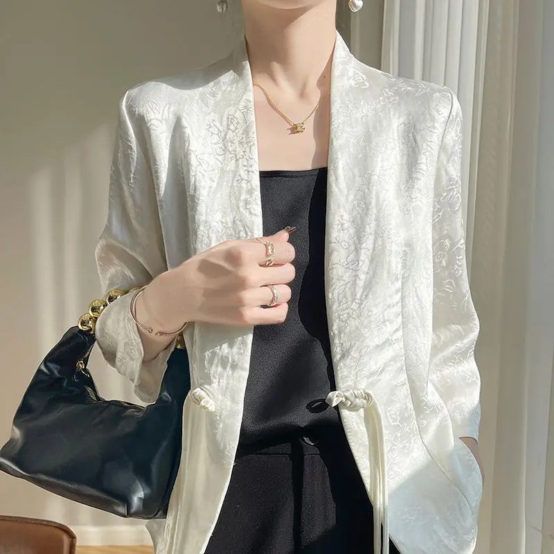 Spring Summer Fashion Blazer Women Jackets Korean Casual Temperament Cropped Sleeves Short Solid Ladies Office Blazers Outwear
