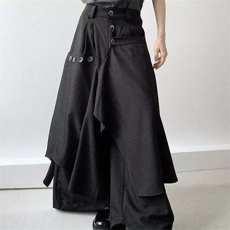 2025 Autumn New Fashion Button Irregular Skirt Pants and Wide Leg Pants Female Loose Casual All-Match Trousers Ladies Pants