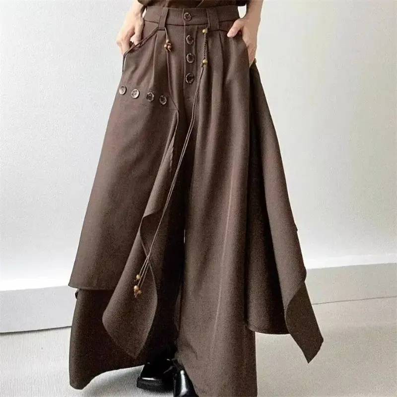 2025 Autumn New Fashion Button Irregular Skirt Pants and Wide Leg Pants Female Loose Casual All-Match Trousers Ladies Pants