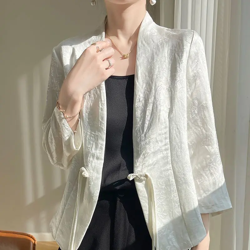 Spring Summer Fashion Blazer Women Jackets Korean Casual Temperament Cropped Sleeves Short Solid Ladies Office Blazers Outwear