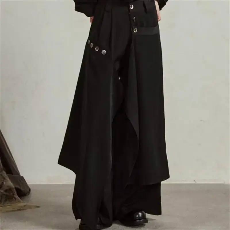 2025 Autumn New Fashion Button Irregular Skirt Pants and Wide Leg Pants Female Loose Casual All-Match Trousers Ladies Pants
